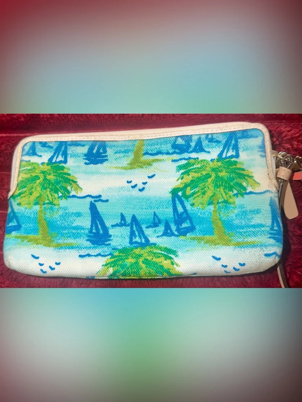 🩷RARE🩷 Coach Coastal Print Wristlet in Blue, Green & Tan
